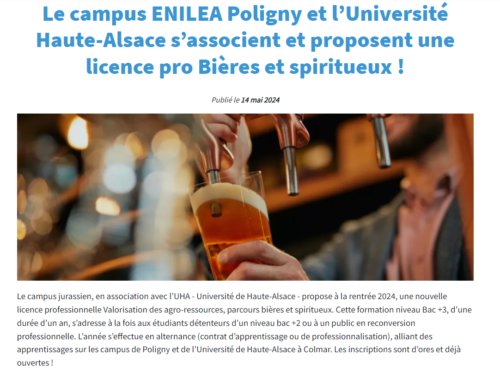 studyrama.com – Le campus ENILEA Poligny et l’Université Haute-Alsace s’associent et proposent une licence pro Bières et spiritueux !